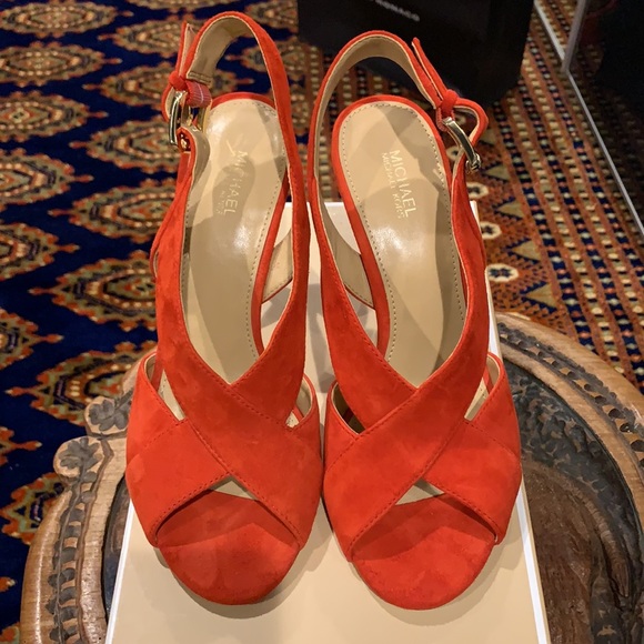 Michael Kors Coral Suede Peep-toe Slingback 7 1/2 - Picture 1 of 7